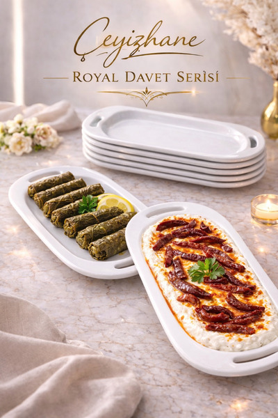 Çeyizhane Royal Davet Serisi Beyaz Servis Sunum Tabağı & Şık Tasarım Premium ...