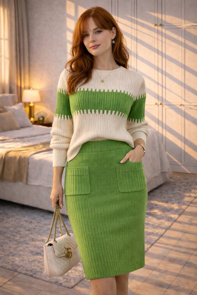 ahanora Sweater and Pocket Detailed Skirt Two-Piece Knitwear Set