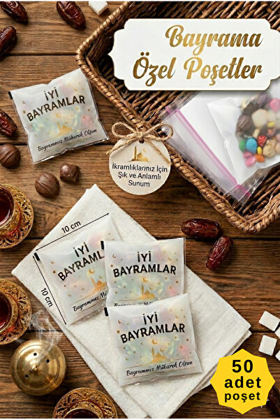 COLORPAK Bayram Özel Poşet Kendinden Yapışkanlı Şeffaf Torba – 10x10 cm - 50 ...
