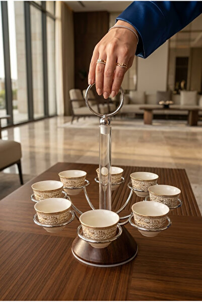 DVINA حامل تقديم فناجين قهوة 8 فنجان فضي/خشبي