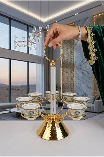 DVINA حامل تقديم فناجين قهوة 8 فنجان ذهبي