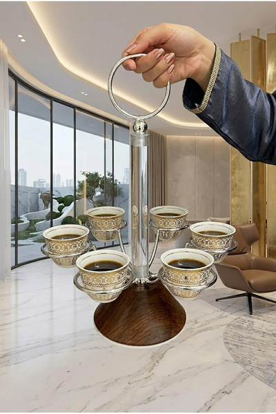 DVINA حامل تقديم فناجين قهوة 6 فنجان فضي/خشبي