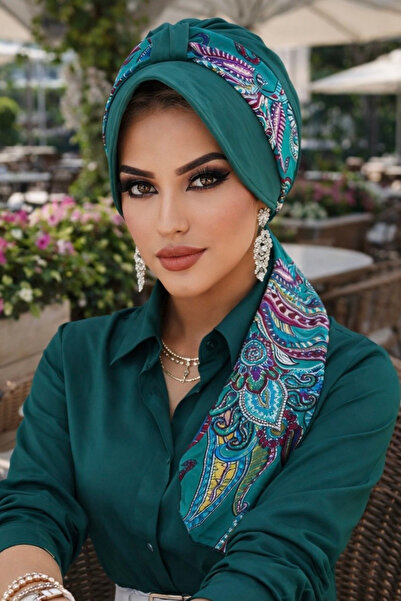 Aişe tesettür Zümrüt Etnički dezen kapa
