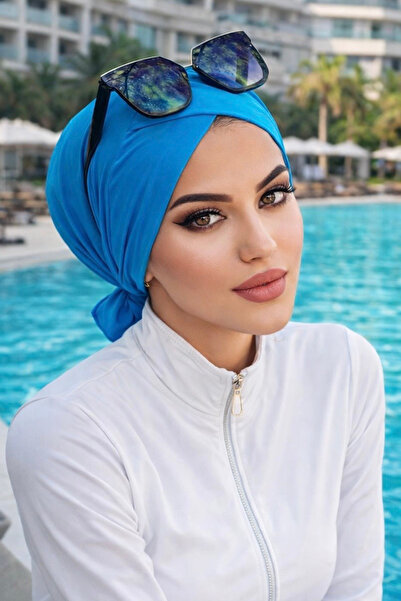 Aişe tesettür Blue Cross Cap / Sea - Pool Cap