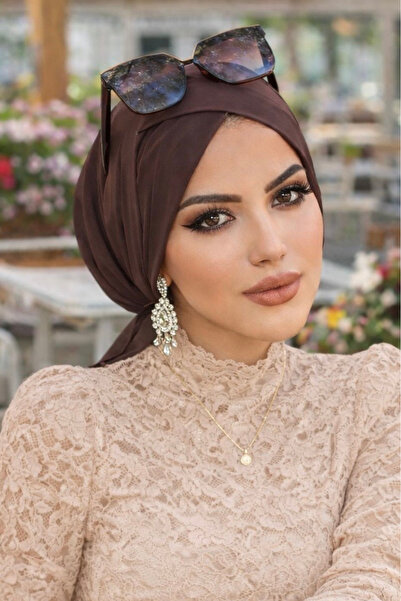 Aişe tesettür قبعة كروس بون باللون البني / قبعة البحر - قبعة المسبح