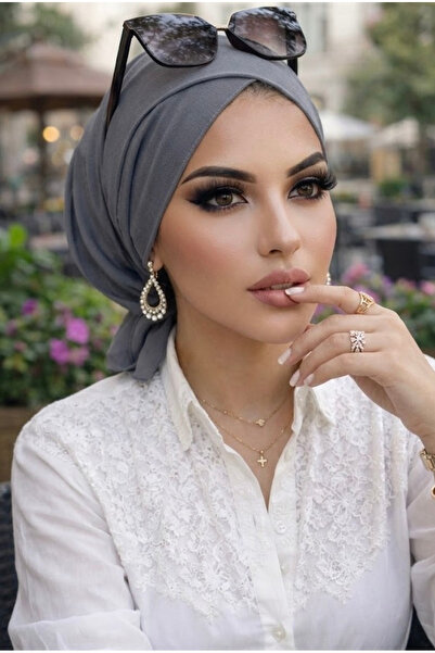 Aişe tesettür Füme Hazır Çapraz Bone