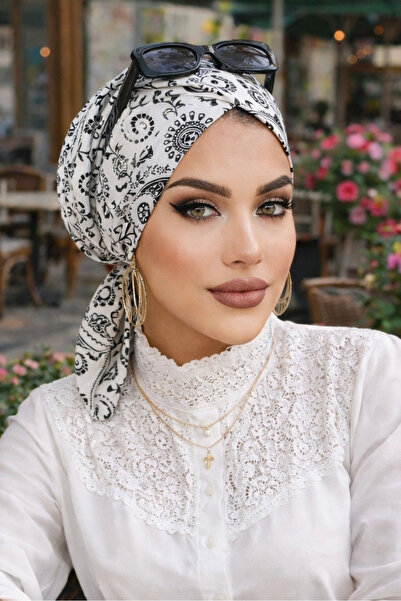 Aişe tesettür Ethnic Cross Bonnet - Ασπρόμαυρο