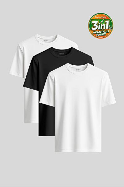 Berka Πακέτο 3 τεμαχίων Οικονομικό Πακέτο Premium Fit Βαμβακερό Μπλουζάκι Bas...