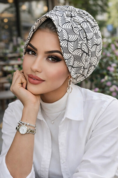 Aişe tesettür Spiralni šareni crno-beli hidžab šešir