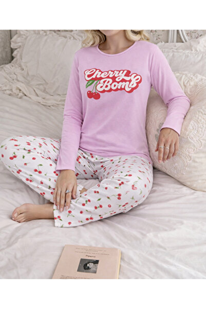 MİSSLALE Σετ γυναικείας πιτζάμας με μακρυμάνικο μπλουζάκι με σχέδια
