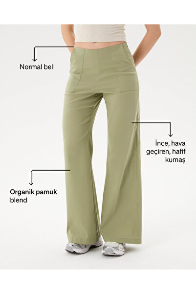 Ayma Active Γυναικείο παντελόνι Matcha Green Flare, κανονική μέση, φαρδιά μπα...