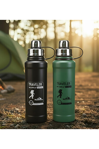 Trendmiya 2-Piece Black & Green Sports Thermos 1000ml Gift Set Special for Co...