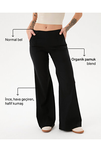 Ayma Active Γυναικείο μαύρο παντελόνι flare, κανονική μέση, φαρδιά μπατζάκια,...