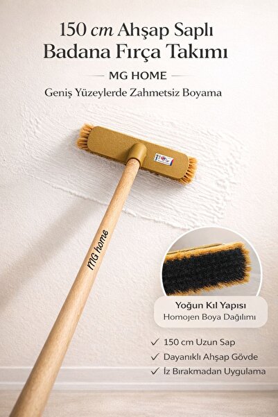 VENON 🎨1 Takım Badana Fırça + 150 Cm Kaliteli Ahşap Sap Tavan Boyama Boya Ba...