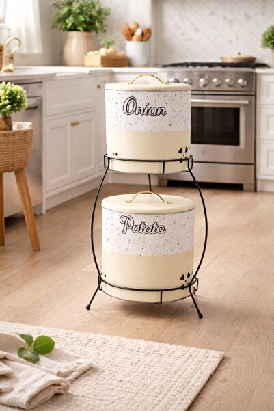decorev 2 Katlı Kulplu Patates Soğanlık Metal Patates Soğan Kovası Sebzelik S...