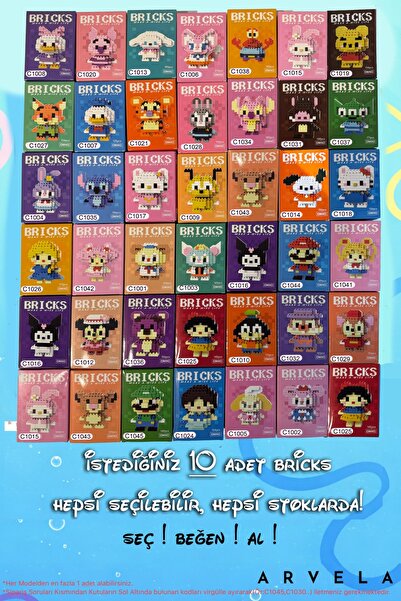 Arvela Bricks Seçmeli 10’lu Mini Blok Seti - Sen Ne İstersen