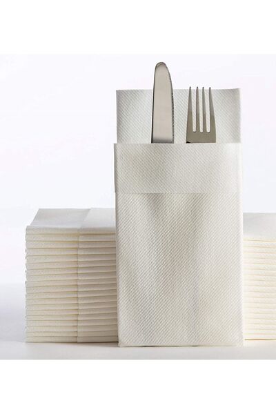 AS7 MARKET Beyaz Kumaş Dokulu Airlaid Cepli Peçete 40x40 1/8 50 Li