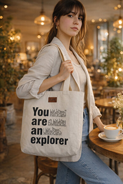 Luvili Kadın Bez Çanta Tote Bag Baskılı You Are An Explorer Omuz Çantası Günl...