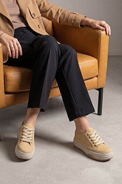 Marjin Γυναικεία αθλητικά παπούτσια με ψηλή σόλα και κορδόνια Kotnel Yellow L...