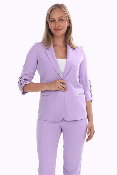 WHİTE DİAMOND Kadın Lila 3/4 Kol Kuşgözü Detaylı Blazer Ceket Pantolon Takım