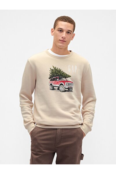 GAP Erkek Bej Logo Fleece Sweatshirt