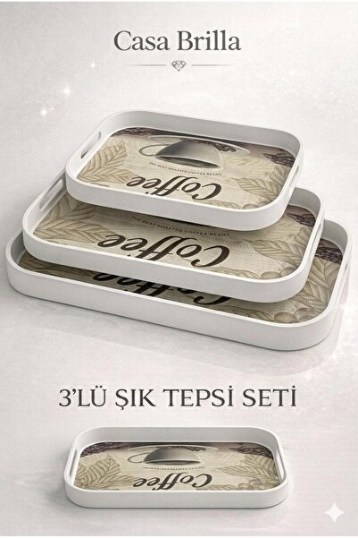 Casa Brilla طقم صواني مكون من 3 قطع - صواني الشاي - صواني التقديم - صواني تقد...