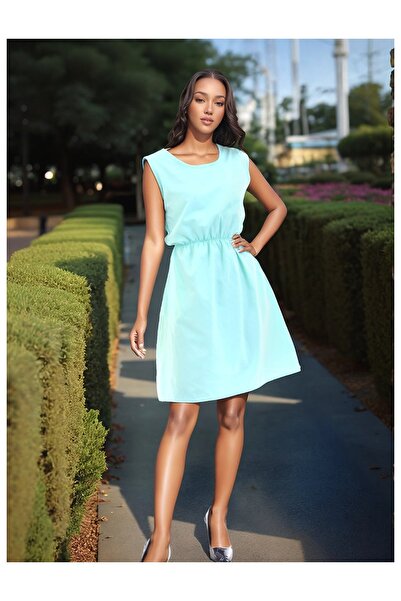 Cotton Mood 9315020 Dok.Viskon Desenli Cepli Kolsuz Elbise MINT