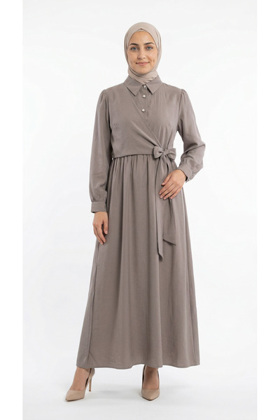 MİHRA STORE Zenessa Cupra Modal Bolerolu Elbise-NA2375 Taş