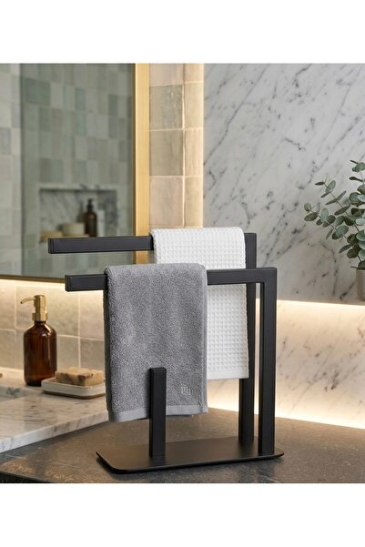 Dersel Dekor Modern Matte Black Square Metal Paper Towel Holder and Towel Rac...