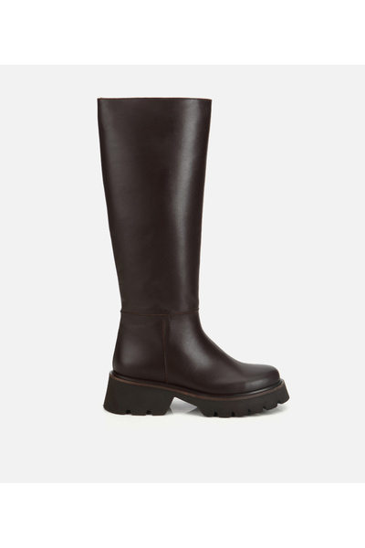 Hotiç Kadın Deri Kahverengi Kalın Tabanlı Düz Çizme
