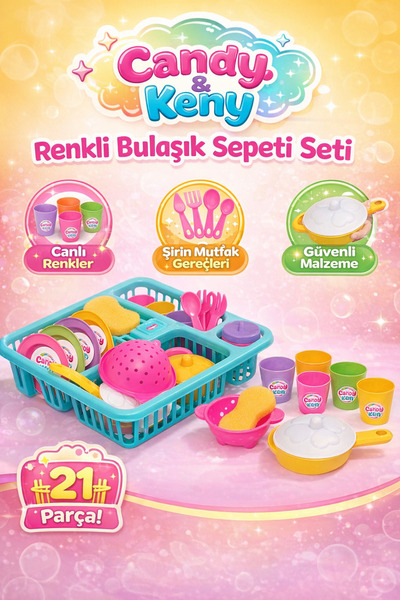 YILDIRIM OYUNCAK 21 Parça Candy & Ken Bulaşıklık Seti Kız Çocuk Bulaşık Seti