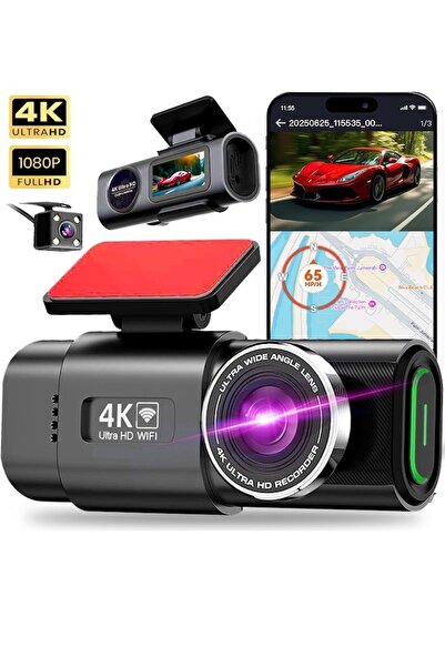 Tastech 4K Ultra Hd Araç Kamerası Wifi Dahili GPS G Sensörlü Gece Görüşlü Ara...