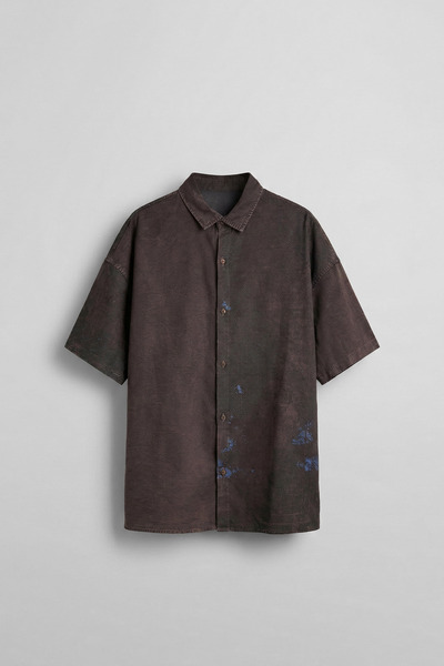 ablukaonline Ανδρικό πουκάμισο με κοντομάνικο σχέδιο Oversize καφέ