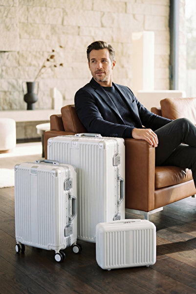 Zeplin Joya PC Policarbon 3'lü Valiz Seti (Kabin Orta ve Makyaj) Beyaz