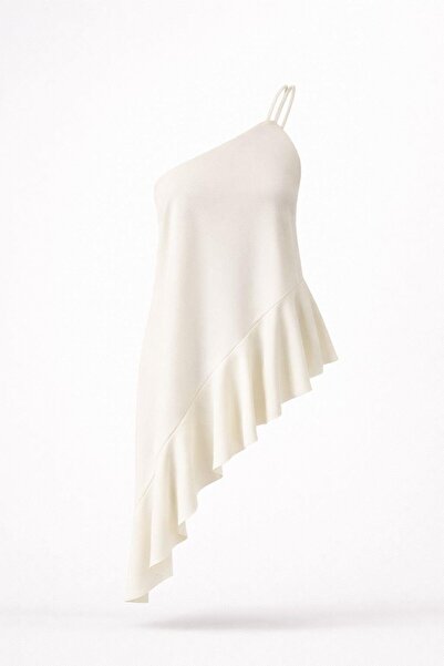 HAZELANNA Μπλούζα με έναν ώμο σε χρώμα εκρού με βολάν στο τελείωμα της φούστας