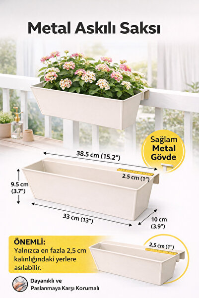 Binbirreyon Askılı Metal Çiçek Saksısı Geçme Askılı Saksı Balkon Saksı 38,5cm...