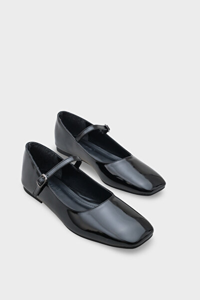 Capone Outfitters Balerini de damă negri din piele lăcuită Jane cu bandă cu b...