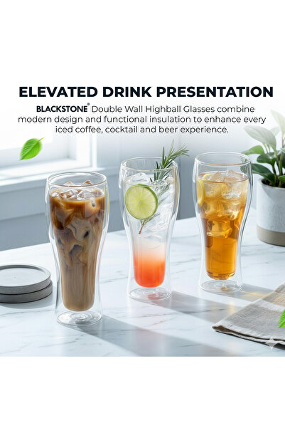 Blackstone 2PCS Double Wall Glass 450ml Borosilicate Insulated Clear Tall Dri...