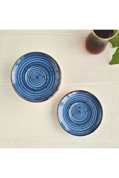 MADAM İZMİR Winter 6-Piece Tea Plate Set - Modern Spiral Patterned Stylish Presentation Plate - Blue