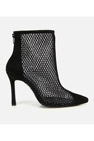 Hotiç Kadın Siyah Fileli Taş Detaylı Bilekte Topuklu Bot
