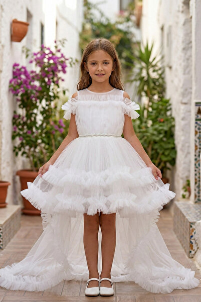 Zaziko Kids Rochie de prințesă pentru fete, cu trenă, din tul, în straturi