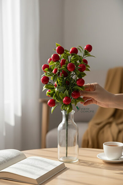 YAPAY ÇİÇEKÇİNİZ Buchet decorativ artificial de cireșe și flori cu 7 ramuri -...