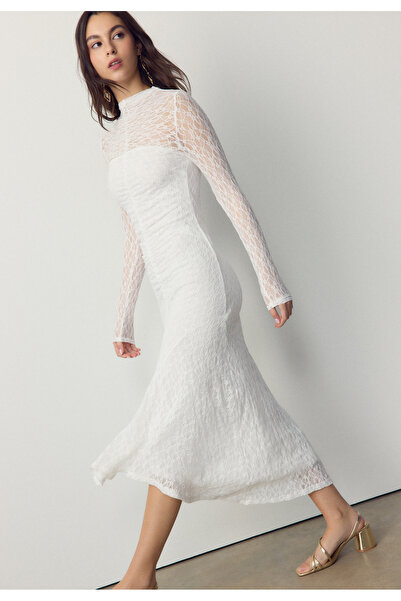 Stradivarius Lace long sleeve midi dress
