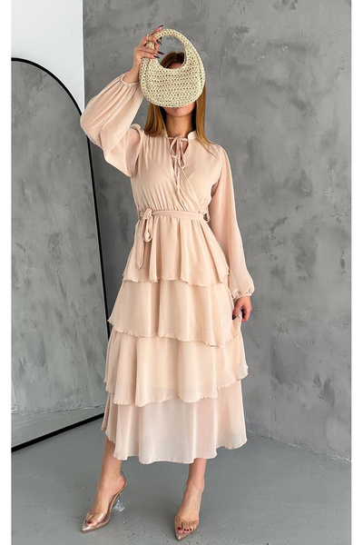 Neşeli Butik rochie din șifon cu fustă căptușită pentru femei NBKKLF2041