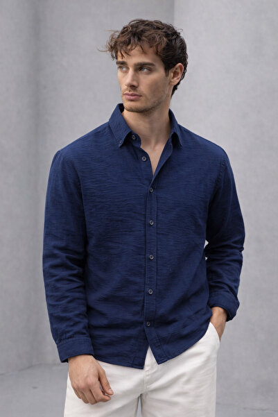 Valiberta Pera Fabric Lan Look Half Oversize kroj Muška košulja dugih rukava ...