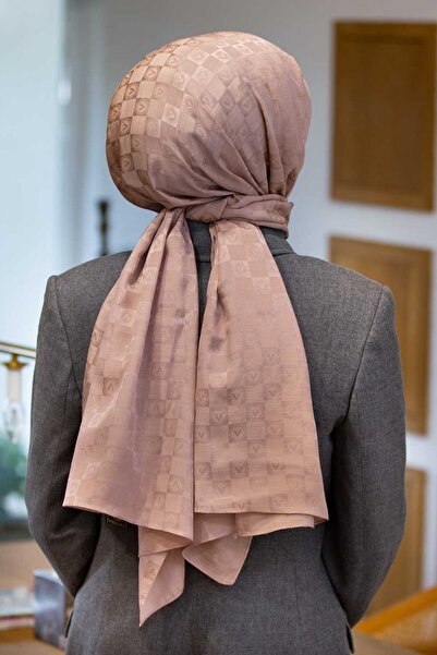 Vissona %57 İPEK %43 PAMUK Monogram Desenli Bakır Renkli Şal - 70x190 Dikiş T...