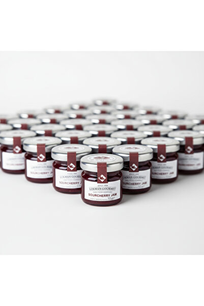 Lokman Gourmet Organik Vişne Reçeli 32 g x 50 Adet – Tek Porsiyon Cam Kavanoz – Otel & Catering