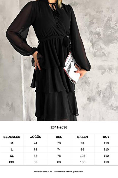 Neşeli Butik kadın astarlı eteği kat kat şifon elbise NBKKLF2041