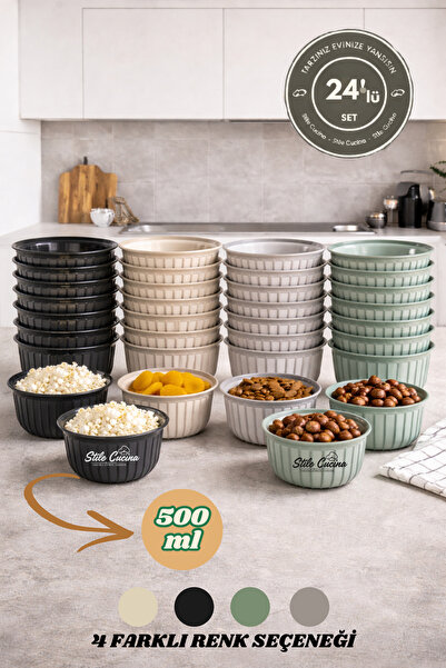 Stile Cucina طقم وعاء تقديم الوجبات الخفيفة الملون من لينا، 24 قطعة، 24 × 500 مل