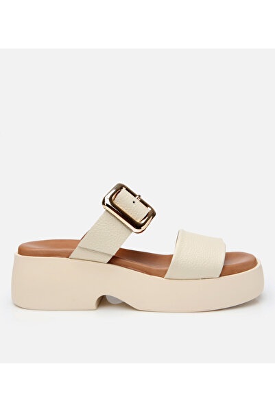 Hotiç Kadın Deri Bej Kemerli Topuklu Terlik